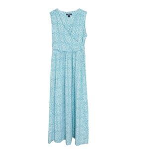 Lands' End Light Teal Blue & White  Floral Maxi Dress MP (10-12)